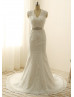 Mermaid Ivory Lace Tulle Keyhole Back Long Wedding Dress
